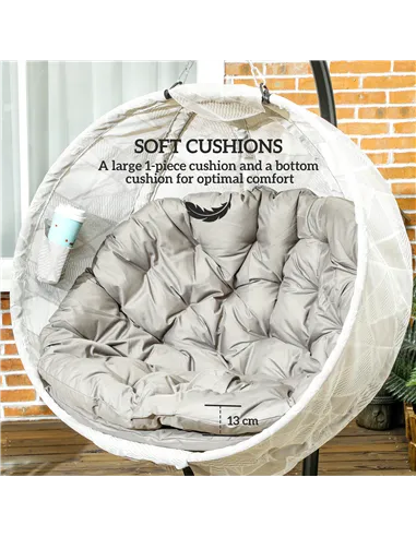 Outsunny Hanging Egg Chair Outdoor Indoor Garden Swing Chair with Folding Basket, Garden Hanging Chair with Stand, Thickened Cus