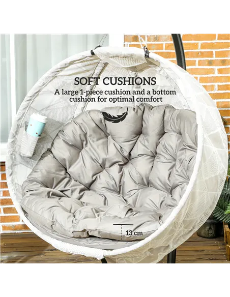 Outsunny Hanging Egg Chair Outdoor Indoor Garden Swing Chair with Folding Basket, Garden Hanging Chair with Stand, Thickened Cus