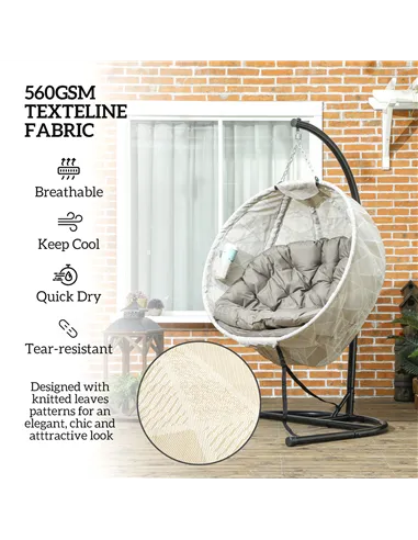 Outsunny Hanging Egg Chair Outdoor Indoor Garden Swing Chair with Folding Basket, Garden Hanging Chair with Stand, Thickened Cus