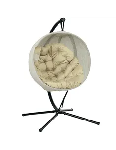 Outsunny Hanging Egg Chair Outdoor Indoor Garden Swing Chair with Folding Basket, Garden Hanging Chair with Stand, Thickened Cus