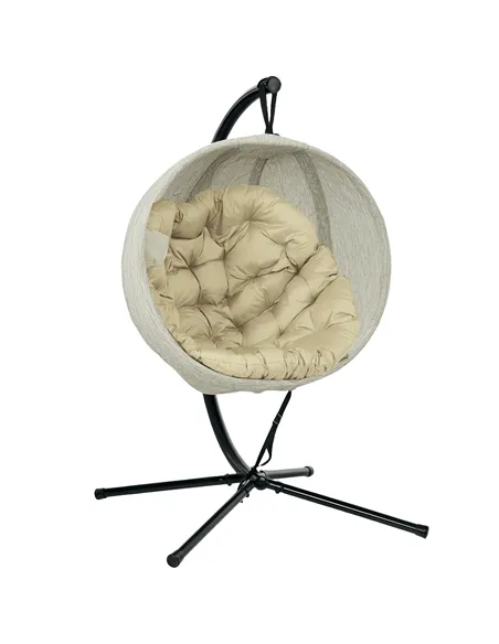 Outsunny Hanging Egg Chair Outdoor Indoor Garden Swing Chair with Folding Basket, Garden Hanging Chair with Stand, Thickened Cus