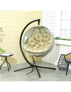 Outsunny Hanging Egg Chair Outdoor Indoor Garden Swing Chair with Folding Basket, Garden Hanging Chair with Stand, Thickened Cus 2