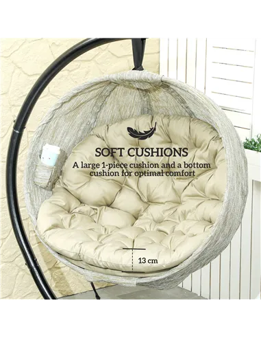 Outsunny Hanging Egg Chair Outdoor Indoor Garden Swing Chair with Folding Basket, Garden Hanging Chair with Stand, Thickened Cus