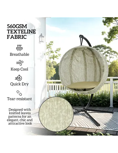 Outsunny Hanging Egg Chair Outdoor Indoor Garden Swing Chair with Folding Basket, Garden Hanging Chair with Stand, Thickened Cus