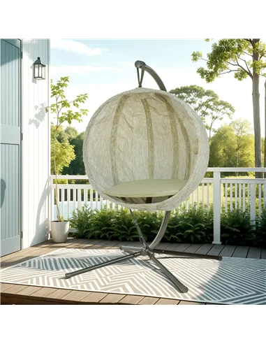 Outsunny Hanging Egg Chair Outdoor Indoor Garden Swing Chair with Folding Basket, Garden Hanging Chair with Stand, Thickened Cus