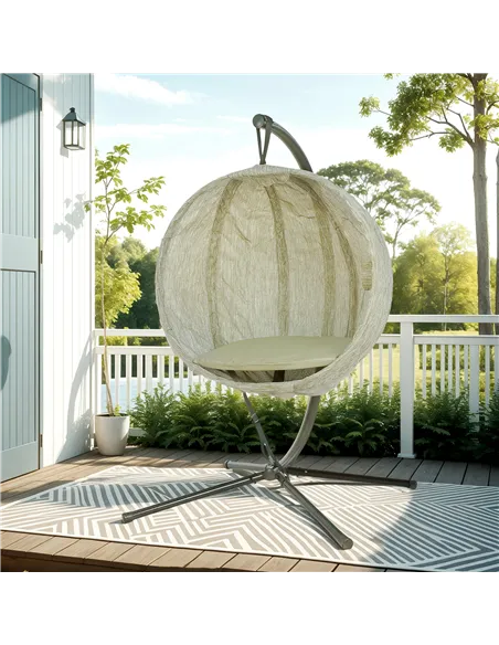 Outsunny Hanging Egg Chair Outdoor Indoor Garden Swing Chair with Folding Basket, Garden Hanging Chair with Stand, Thickened Cus