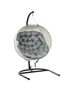 Outsunny Hanging Egg Chair Outdoor Indoor Garden Swing Chair with Folding Basket, Garden Hanging Chair with Stand, Thickened Cus
