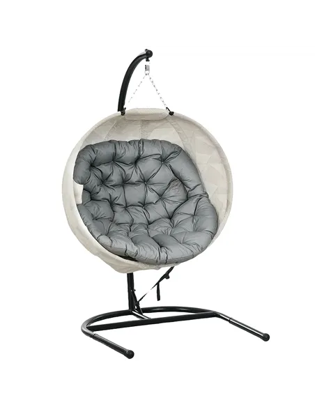 Outsunny Hanging Egg Chair Outdoor Indoor Garden Swing Chair with Folding Basket, Garden Hanging Chair with Stand, Thickened Cus