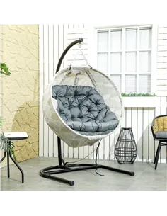 Outsunny Hanging Egg Chair Outdoor Indoor Garden Swing Chair with Folding Basket, Garden Hanging Chair with Stand, Thickened Cus 2