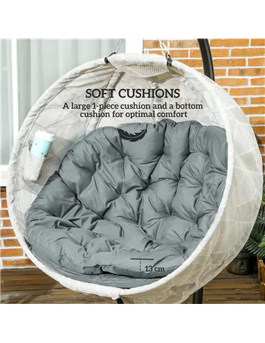 Outsunny Hanging Egg Chair Outdoor Indoor Garden Swing Chair with Folding Basket, Garden Hanging Chair with Stand, Thickened Cus