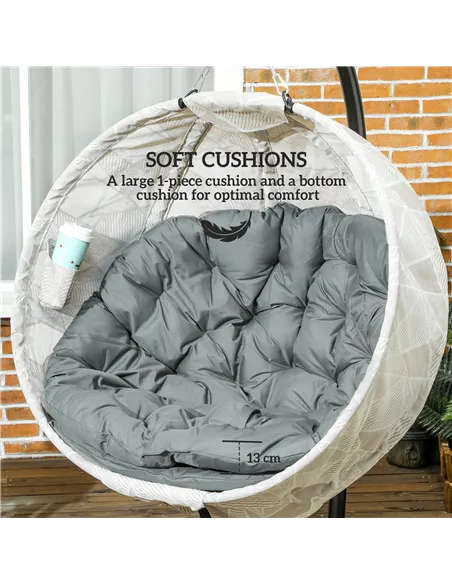 Outsunny Hanging Egg Chair Outdoor Indoor Garden Swing Chair with Folding Basket, Garden Hanging Chair with Stand, Thickened Cus