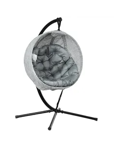 Outsunny Hanging Egg Chair Outdoor Indoor Garden Swing Chair with Folding Basket, Garden Hanging Chair with Stand, Thickened Cus