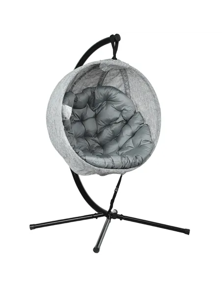 Outsunny Hanging Egg Chair Outdoor Indoor Garden Swing Chair with Folding Basket, Garden Hanging Chair with Stand, Thickened Cus