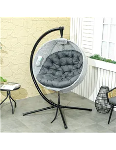 Outsunny Hanging Egg Chair Outdoor Indoor Garden Swing Chair with Folding Basket, Garden Hanging Chair with Stand, Thickened Cus 2