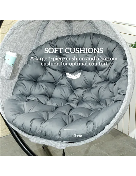 Outsunny Hanging Egg Chair Outdoor Indoor Garden Swing Chair with Folding Basket, Garden Hanging Chair with Stand, Thickened Cus