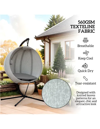 Outsunny Hanging Egg Chair Outdoor Indoor Garden Swing Chair with Folding Basket, Garden Hanging Chair with Stand, Thickened Cus