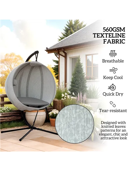 Outsunny Hanging Egg Chair Outdoor Indoor Garden Swing Chair with Folding Basket, Garden Hanging Chair with Stand, Thickened Cus