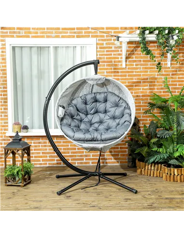 Outsunny Hanging Egg Chair Outdoor Indoor Garden Swing Chair with Folding Basket, Garden Hanging Chair with Stand, Thickened Cus