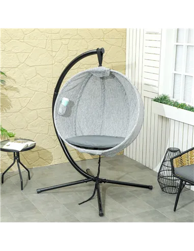 Outsunny Hanging Egg Chair Outdoor Indoor Garden Swing Chair with Folding Basket, Garden Hanging Chair with Stand, Thickened Cus