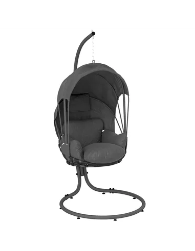 Outsunny Hanging Egg Chair Swing Hammock Chair with Stand, Cushion and Retractable Canopy, for Indoor and Outdoor, Grey