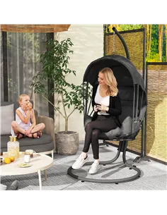 Outsunny Hanging Egg Chair Swing Hammock Chair with Stand, Cushion and Retractable Canopy, for Indoor and Outdoor, Grey 2