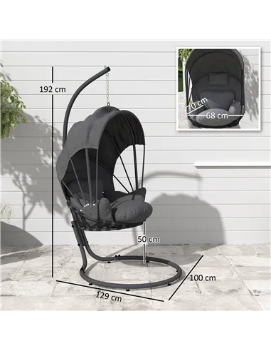 Outsunny Hanging Egg Chair Swing Hammock Chair with Stand, Cushion and Retractable Canopy, for Indoor and Outdoor, Grey