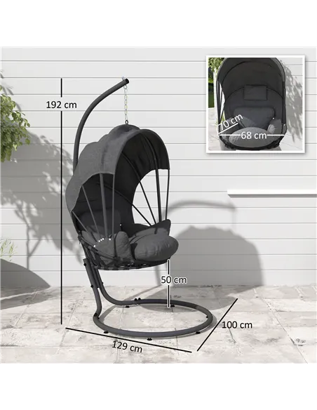 Outsunny Hanging Egg Chair Swing Hammock Chair with Stand, Cushion and Retractable Canopy, for Indoor and Outdoor, Grey