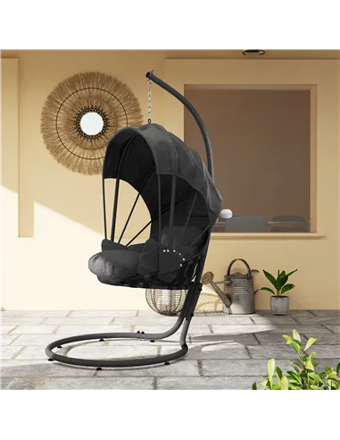Outsunny Hanging Egg Chair Swing Hammock Chair with Stand, Cushion and Retractable Canopy, for Indoor and Outdoor, Grey