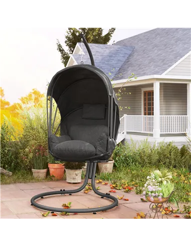 Outsunny Hanging Egg Chair Swing Hammock Chair with Stand, Cushion and Retractable Canopy, for Indoor and Outdoor, Grey