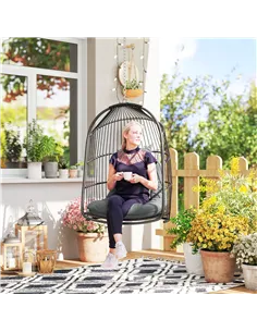 Outsunny Hanging Egg Chair, Foldable Rattan Garden Swing Chair with Installation Kit, Thickened Cushion and Headrest, Indoor Out 2