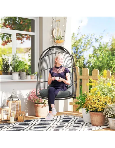 Outsunny Hanging Egg Chair, Foldable Rattan Garden Swing Chair with Installation Kit, Thickened Cushion and Headrest, Indoor Out