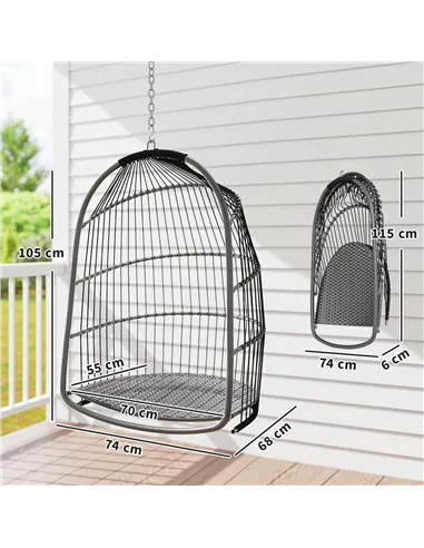 Outsunny Hanging Egg Chair, Foldable Rattan Garden Swing Chair with Installation Kit, Thickened Cushion and Headrest, Indoor Out