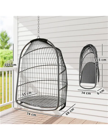 Outsunny Hanging Egg Chair, Foldable Rattan Garden Swing Chair with Installation Kit, Thickened Cushion and Headrest, Indoor Out