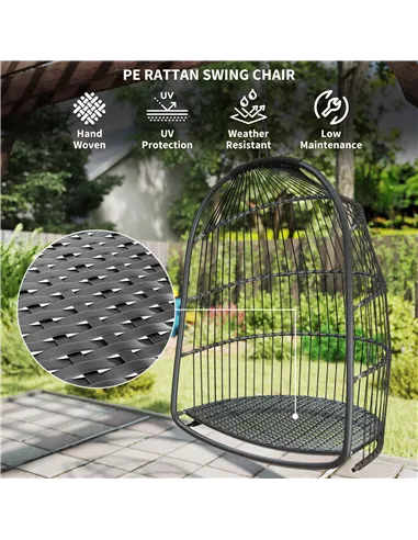 Outsunny Hanging Egg Chair, Foldable Rattan Garden Swing Chair with Installation Kit, Thickened Cushion and Headrest, Indoor Out