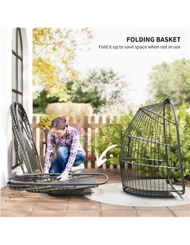 Outsunny Hanging Egg Chair, Foldable Rattan Garden Swing Chair with Installation Kit, Thickened Cushion and Headrest, Indoor Out