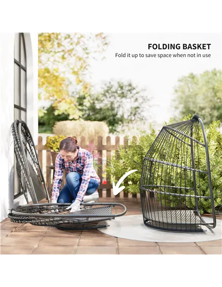 Outsunny Hanging Egg Chair, Foldable Rattan Garden Swing Chair with Installation Kit, Thickened Cushion and Headrest, Indoor Out