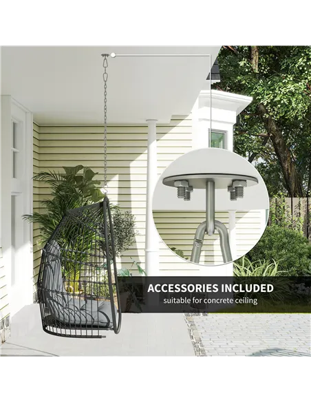 Outsunny Hanging Egg Chair, Foldable Rattan Garden Swing Chair with Installation Kit, Thickened Cushion and Headrest, Indoor Out