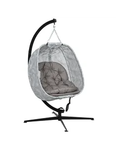 Outsunny Hanging Egg Chair Outdoor Indoor Garden Swing Chair with Folding Basket, Garden Hanging Chair with Stand, Thickened Cus