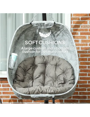 Outsunny Hanging Egg Chair Outdoor Indoor Garden Swing Chair with Folding Basket, Garden Hanging Chair with Stand, Thickened Cus