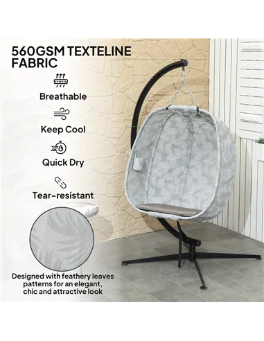 Outsunny Hanging Egg Chair Outdoor Indoor Garden Swing Chair with Folding Basket, Garden Hanging Chair with Stand, Thickened Cus