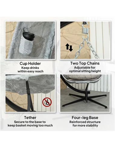 Outsunny Hanging Egg Chair Outdoor Indoor Garden Swing Chair with Folding Basket, Garden Hanging Chair with Stand, Thickened Cus