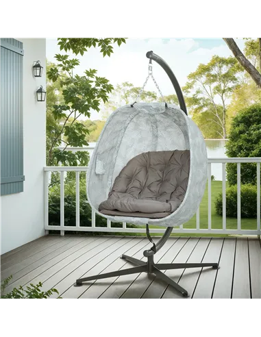 Outsunny Hanging Egg Chair Outdoor Indoor Garden Swing Chair with Folding Basket, Garden Hanging Chair with Stand, Thickened Cus