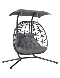 Outsunny Two-Seater Rattan Egg Chair - Black
