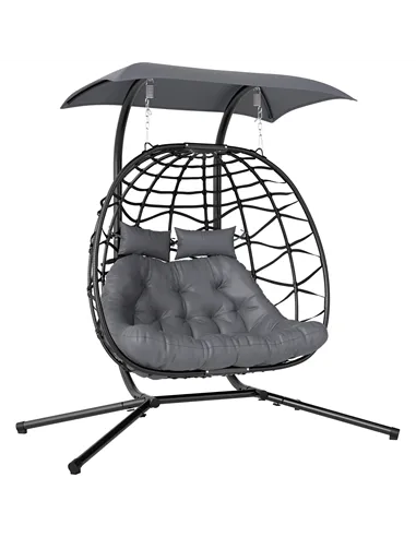 Outsunny Two-Seater Rattan Egg Chair - Black