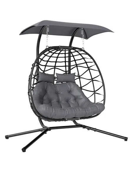Outsunny Two-Seater Rattan Egg Chair - Black