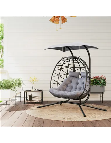 Outsunny Two-Seater Rattan Egg Chair - Black