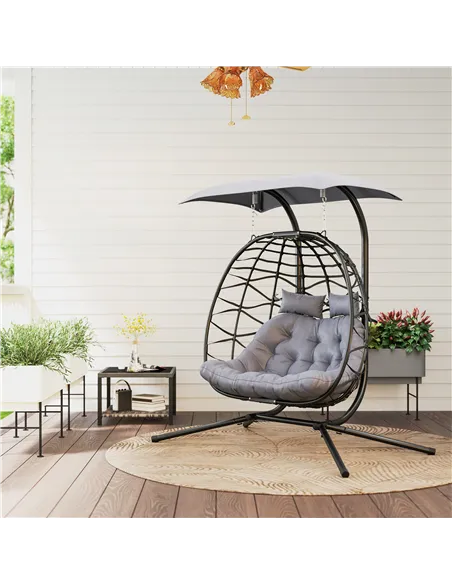 Outsunny Two-Seater Rattan Egg Chair - Black