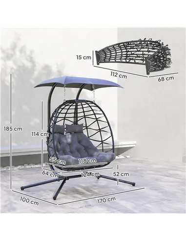 Outsunny Two-Seater Rattan Egg Chair - Black