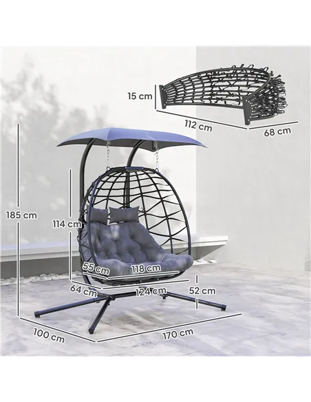 Outsunny Two-Seater Rattan Egg Chair - Black