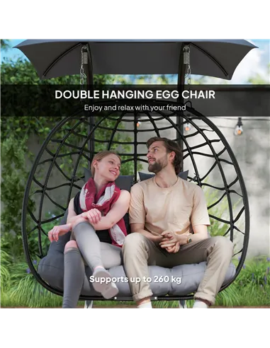 Outsunny Two-Seater Rattan Egg Chair - Black